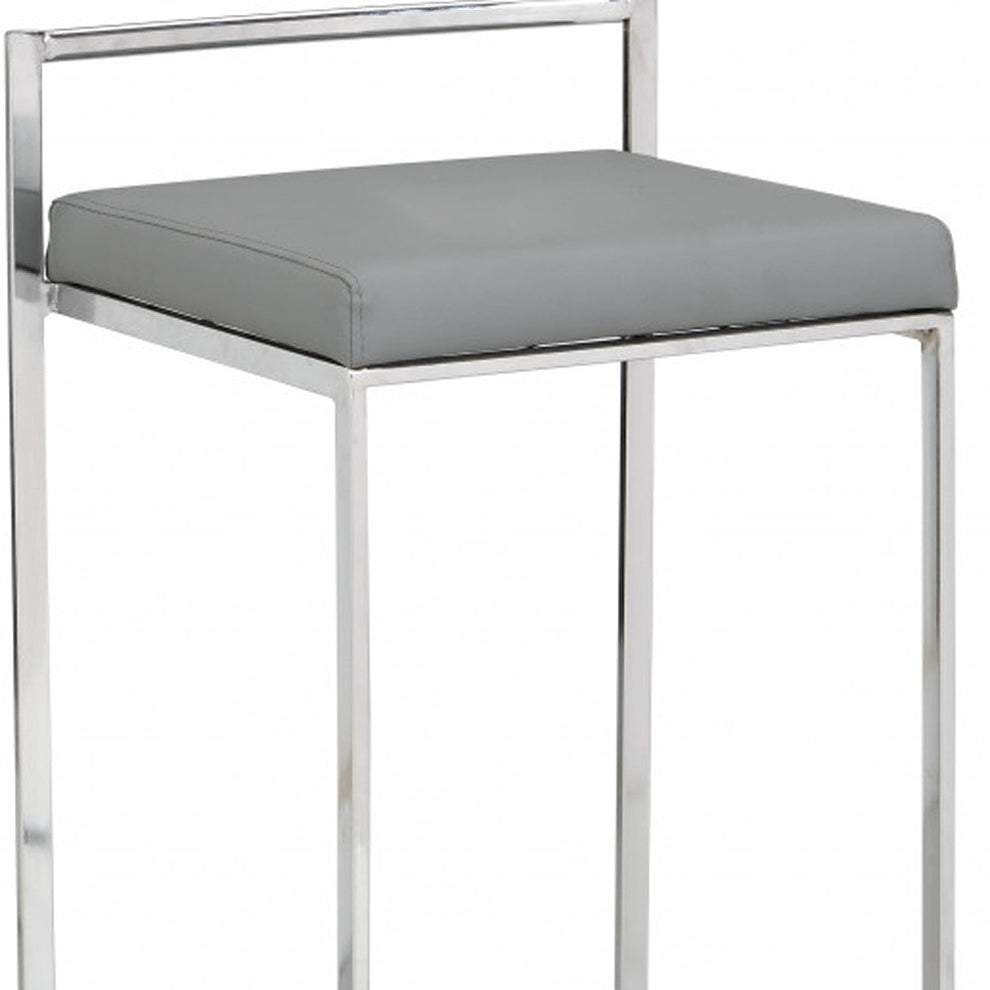 Gray And Silver Faux Leather And Steel Low Back Bar Height Bar Chair By Homeroots | Bar Stools | Modishstore - 3