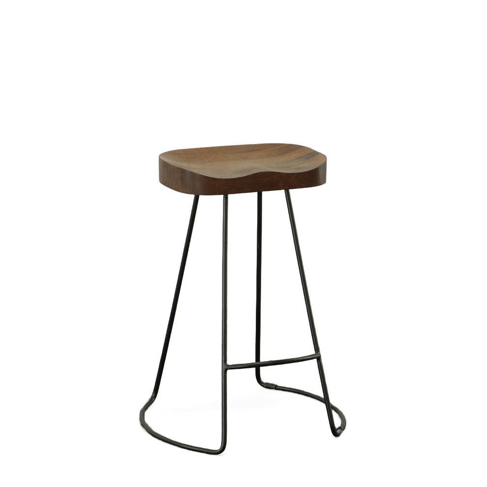 Set of Two Chestnut and Black Solid Wood and Steel Backless Counter Height Bar Chairs By Homeroots | Bar Stools | Modishstore - 2
