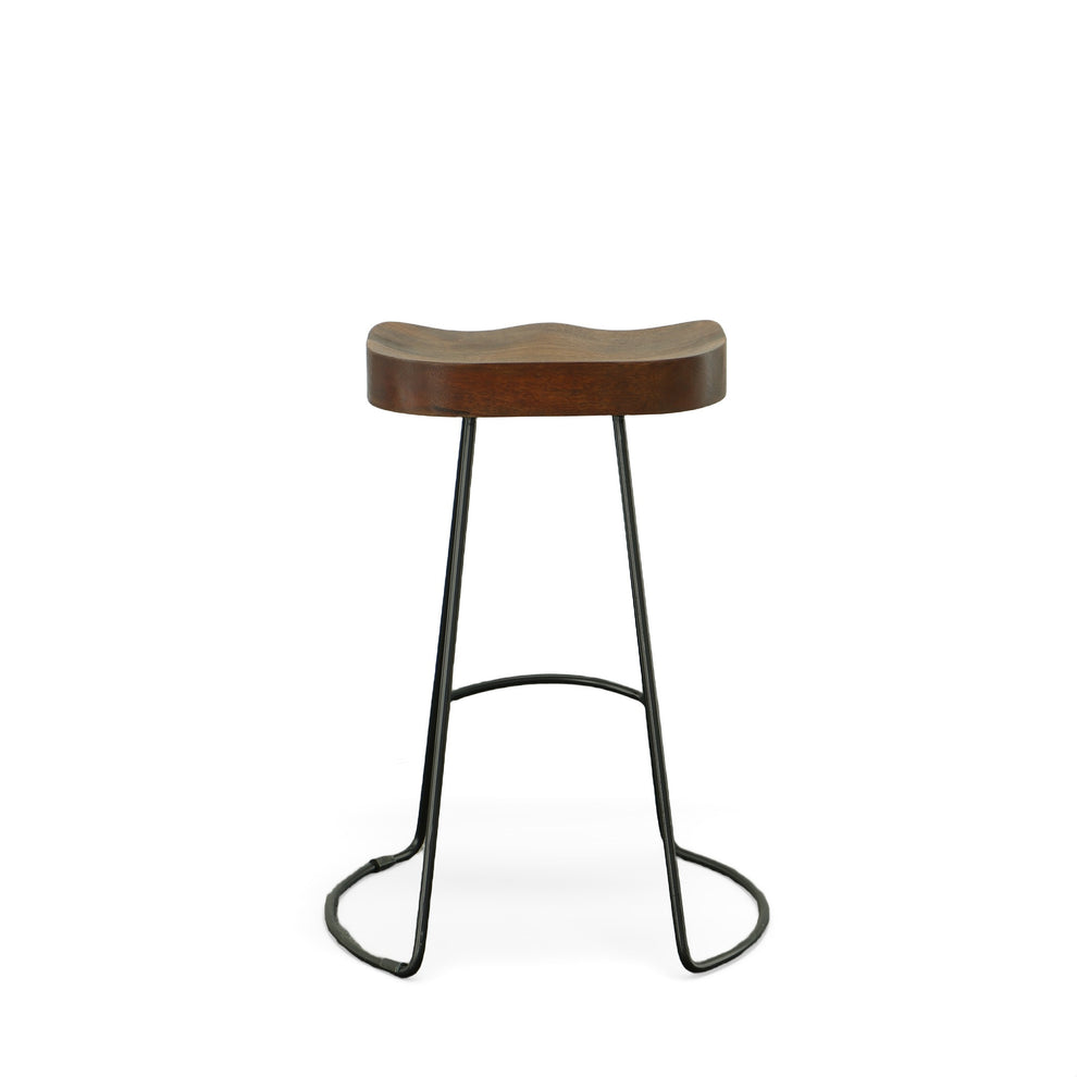 Set of Two Chestnut and Black Solid Wood and Steel Backless Counter Height Bar Chairs By Homeroots | Bar Stools | Modishstore - 3