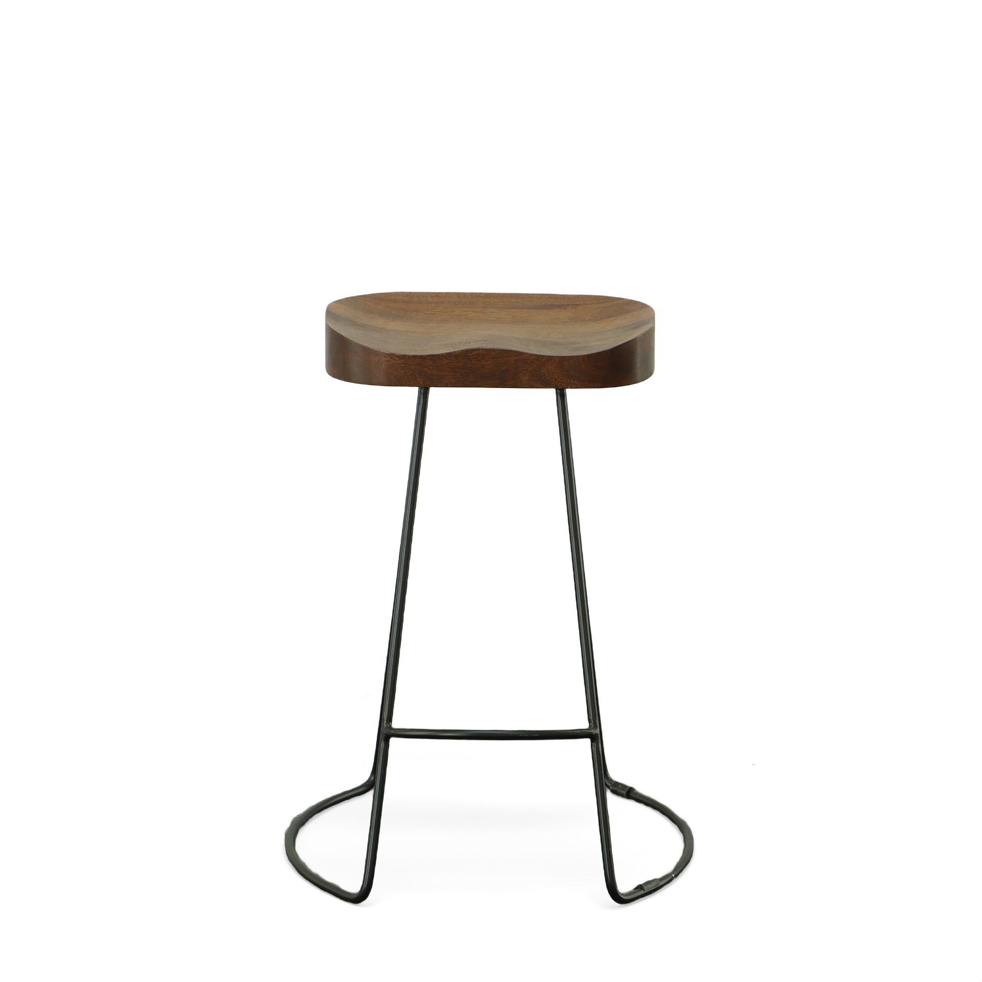 Set of Two Chestnut and Black Solid Wood and Steel Backless Counter Height Bar Chairs By Homeroots | Bar Stools | Modishstore - 4