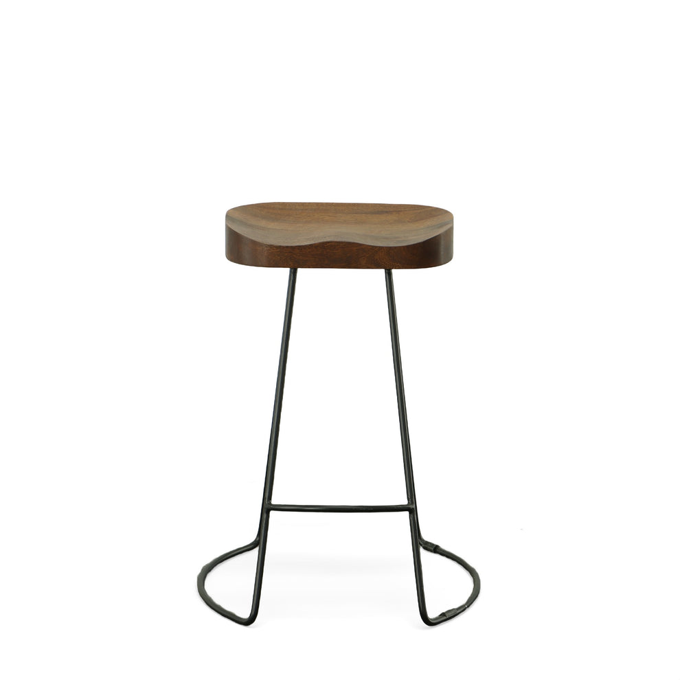 Set of Two Chestnut and Black Solid Wood and Steel Backless Counter Height Bar Chairs By Homeroots | Bar Stools | Modishstore - 4