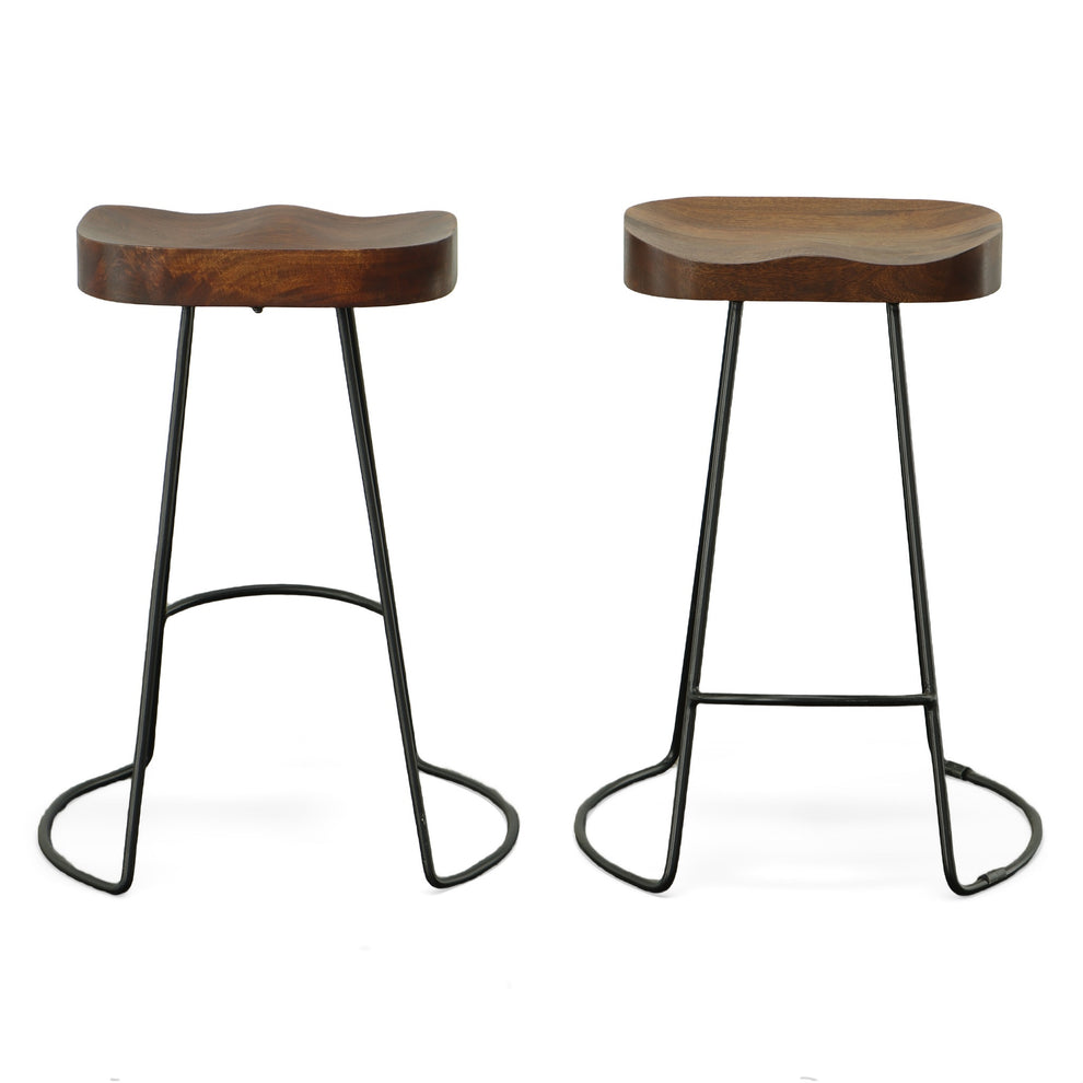 Set of Two Chestnut and Black Solid Wood and Steel Backless Counter Height Bar Chairs By Homeroots | Bar Stools | Modishstore - 6