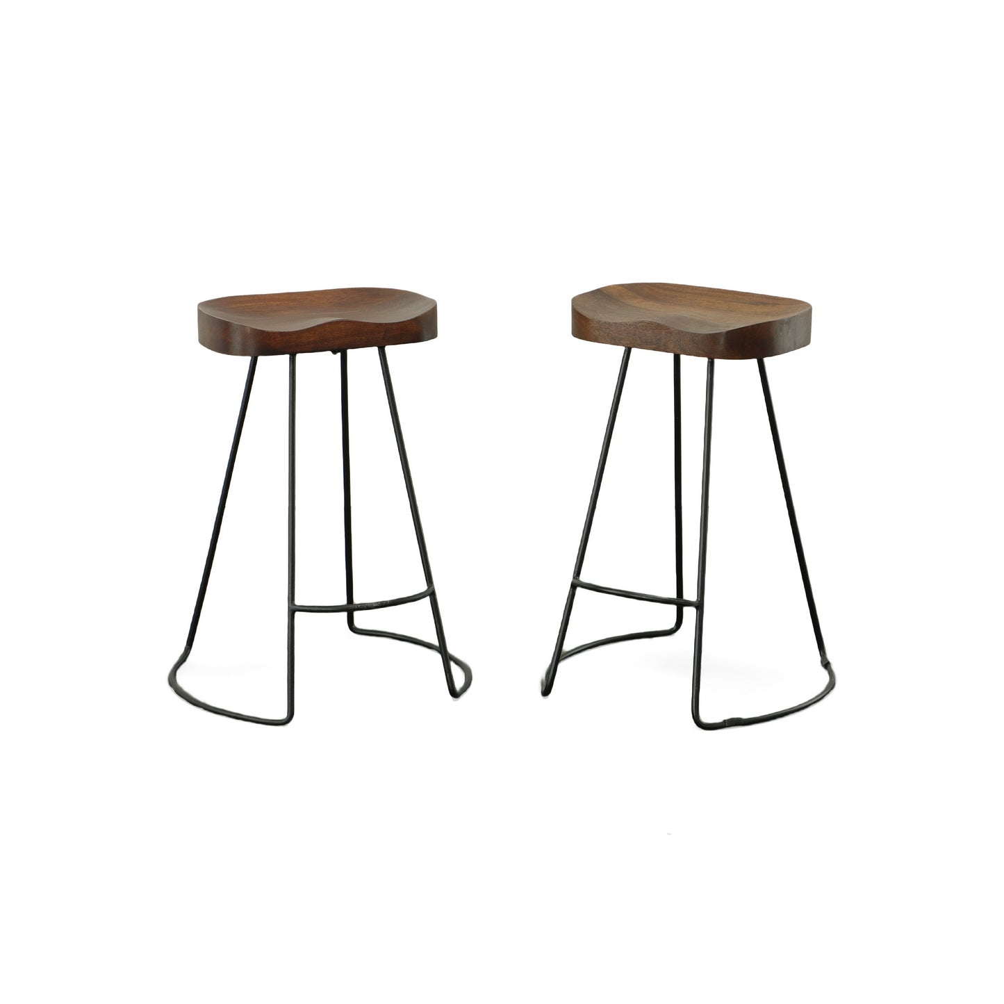 Set of Two Chestnut and Black Solid Wood and Steel Backless Counter Height Bar Chairs By Homeroots | Bar Stools | Modishstore - 5