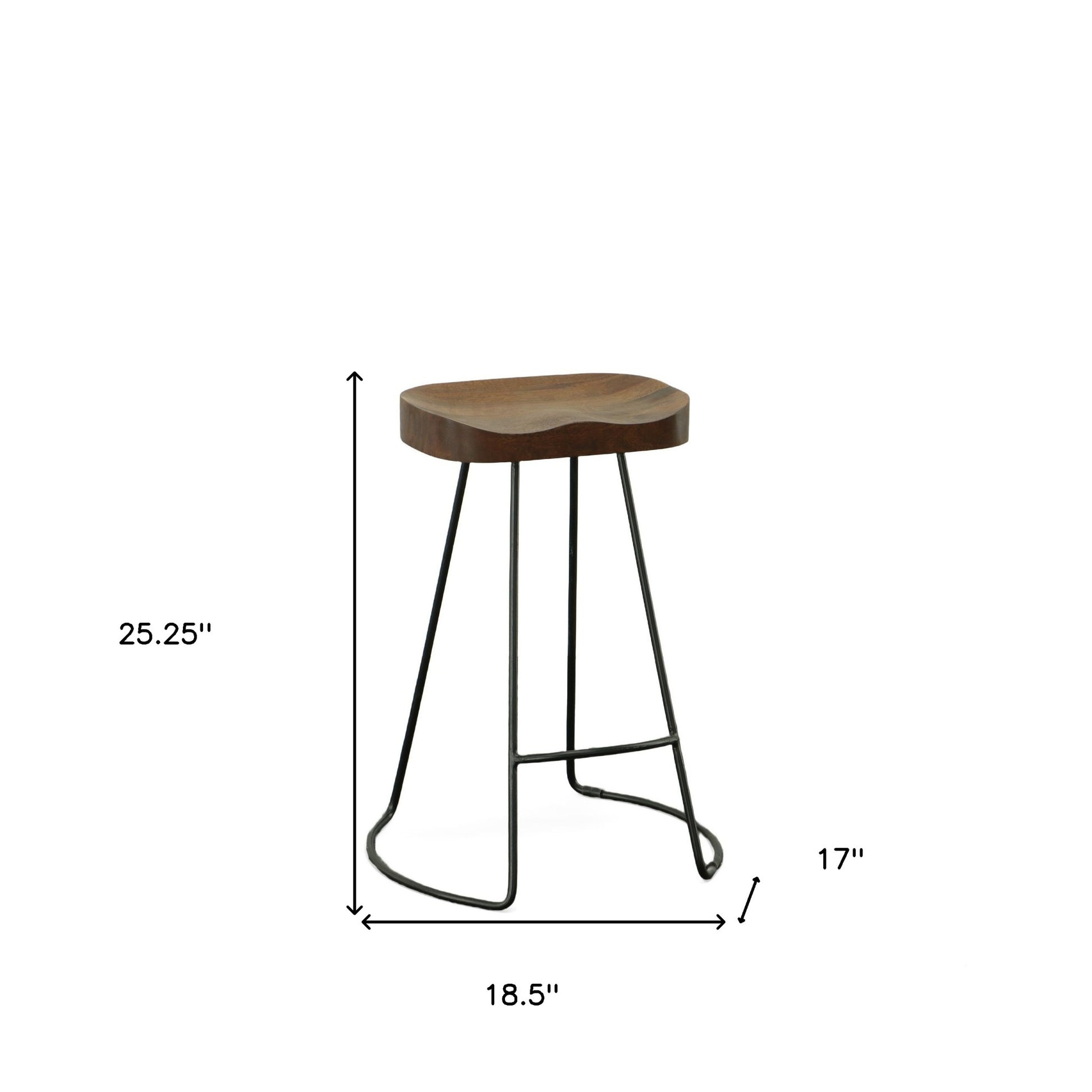 Set of Two Chestnut and Black Solid Wood and Steel Backless Counter Height Bar Chairs By Homeroots | Bar Stools | Modishstore - 7