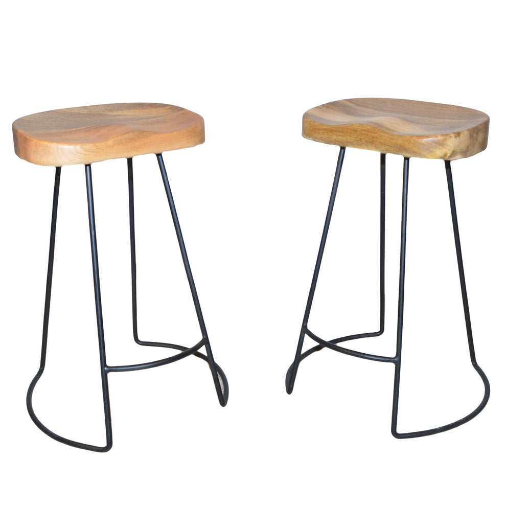 Set of Two Natural and Black Solid Wood and Steel Backless Counter Height Bar Chairs By Homeroots | Bar Stools | Modishstore - 5
