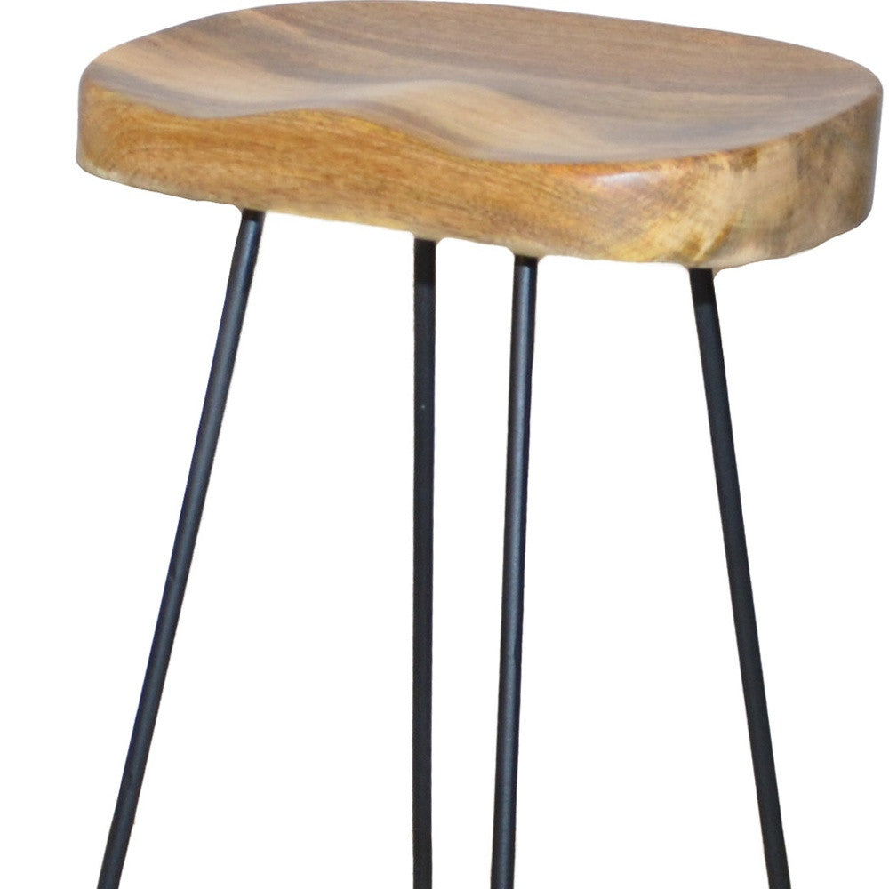 Set of Two Natural and Black Solid Wood and Steel Backless Counter Height Bar Chairs By Homeroots | Bar Stools | Modishstore - 3