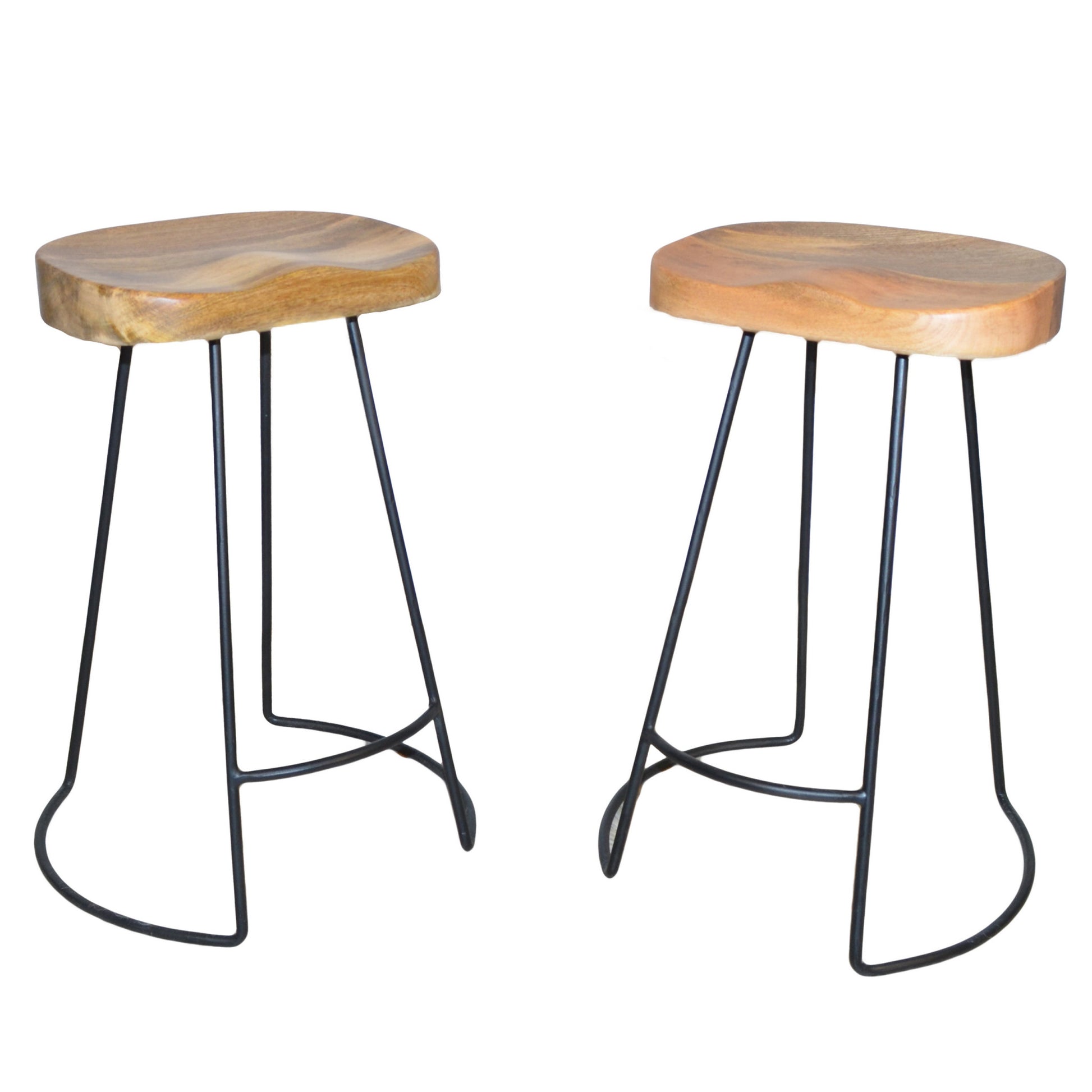 Set of Two Natural and Black Solid Wood and Steel Backless Counter Height Bar Chairs By Homeroots | Bar Stools | Modishstore - 2