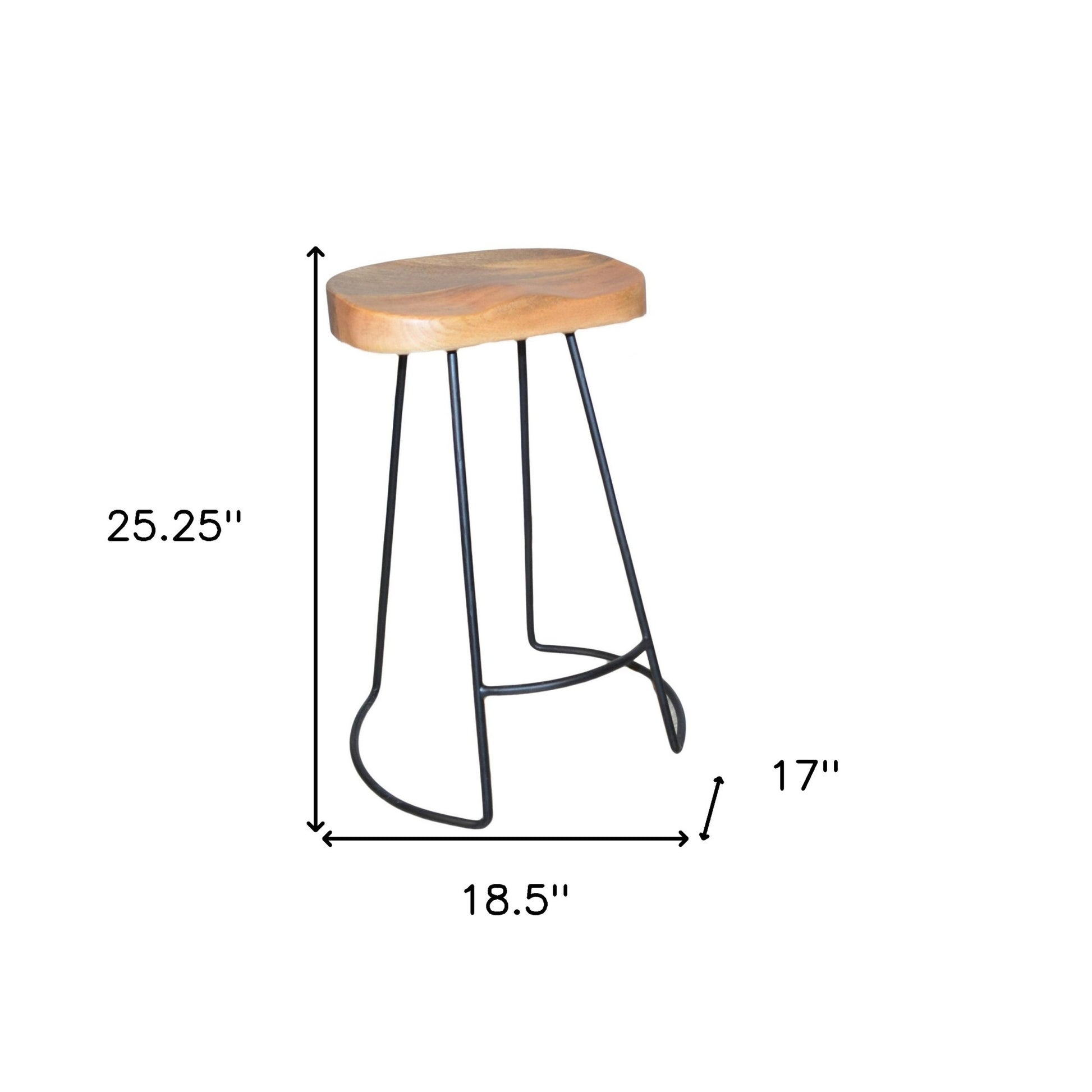 Set of Two Natural and Black Solid Wood and Steel Backless Counter Height Bar Chairs By Homeroots | Bar Stools | Modishstore - 4