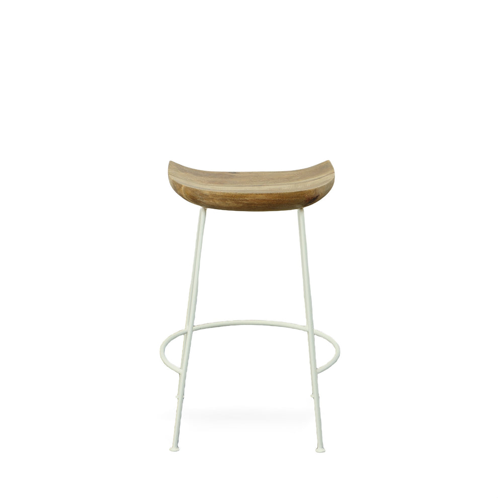 Set of Two Natural and White Solid Wood and Steel Backless Counter Height Bar Chairs By Homeroots | Bar Stools | Modishstore - 6