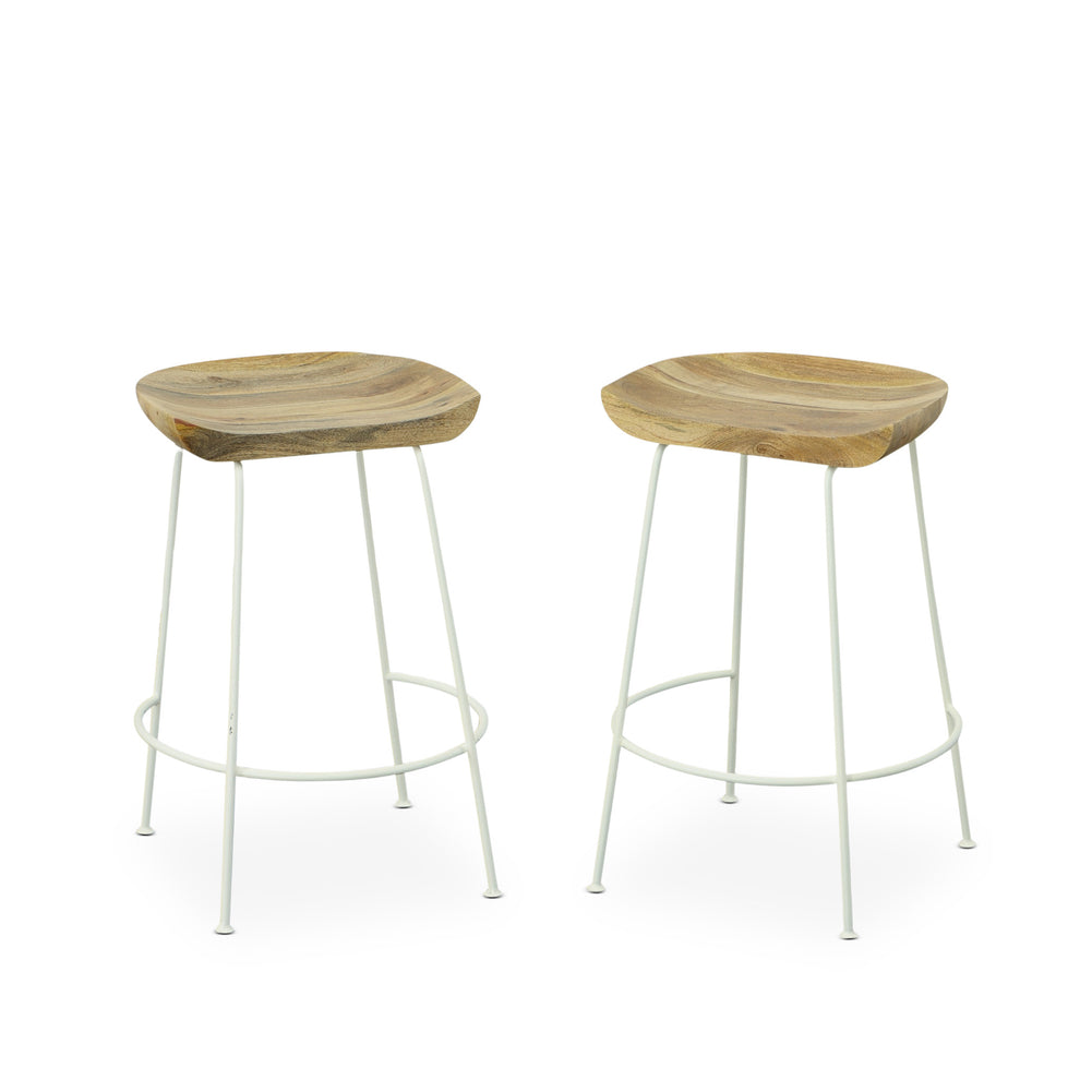 Set of Two Natural and White Solid Wood and Steel Backless Counter Height Bar Chairs By Homeroots | Bar Stools | Modishstore - 3