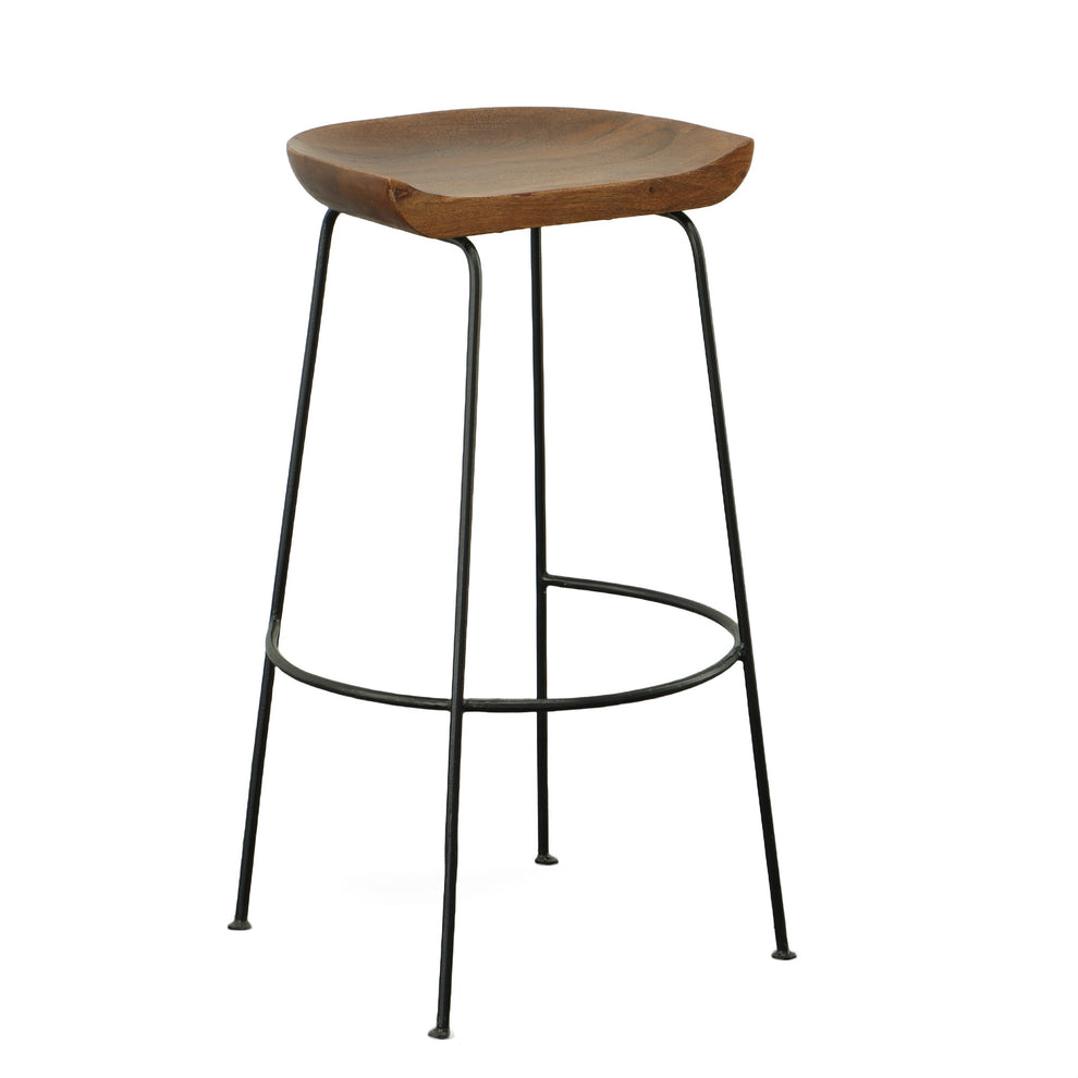 Set of Two Chestnut and Black Solid Wood and Steel Backless Bar Height Bar Chairs By Homeroots | Bar Stools | Modishstore - 6
