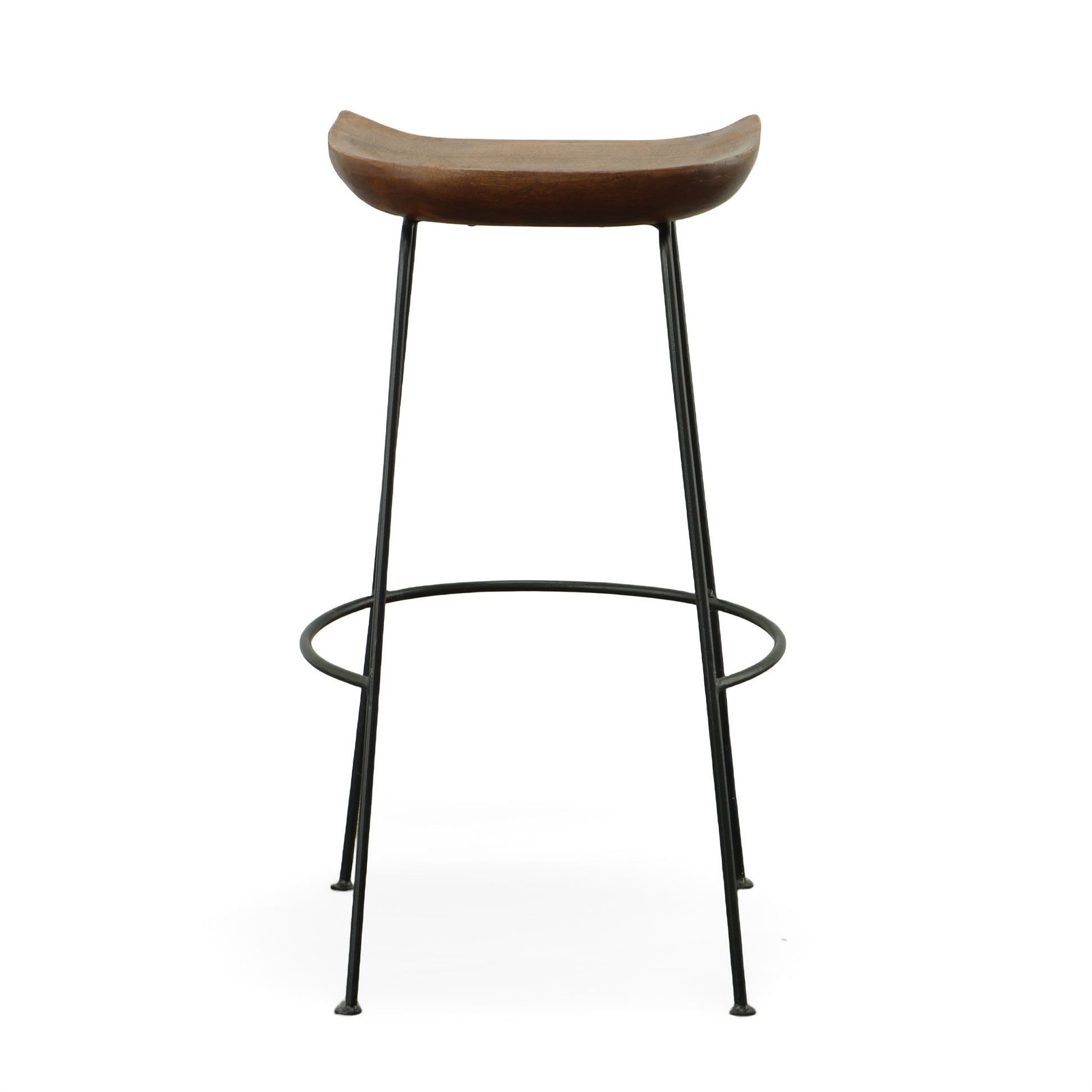 Set of Two Chestnut and Black Solid Wood and Steel Backless Bar Height Bar Chairs By Homeroots | Bar Stools | Modishstore - 2