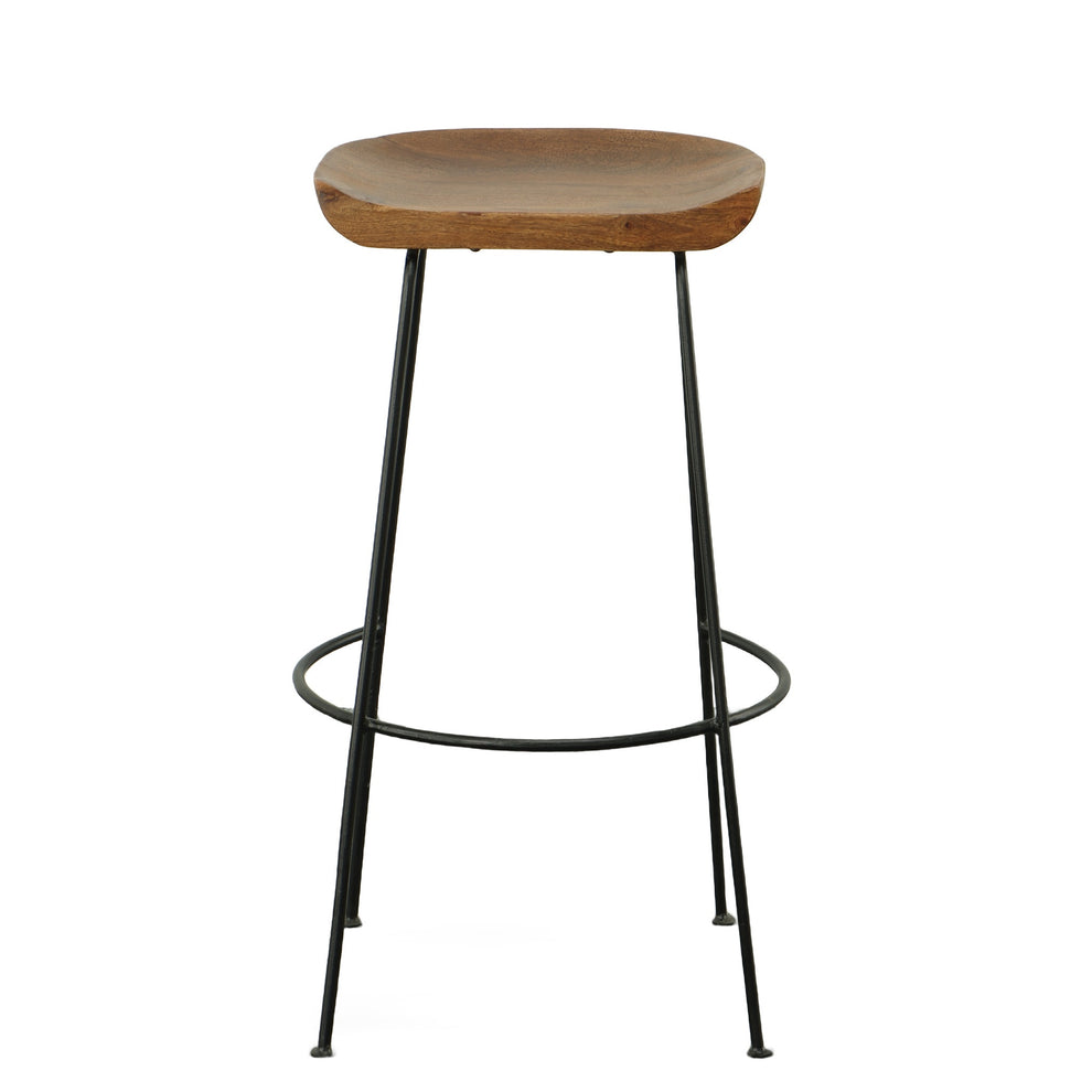 Set of Two Chestnut and Black Solid Wood and Steel Backless Bar Height Bar Chairs By Homeroots | Bar Stools | Modishstore - 3