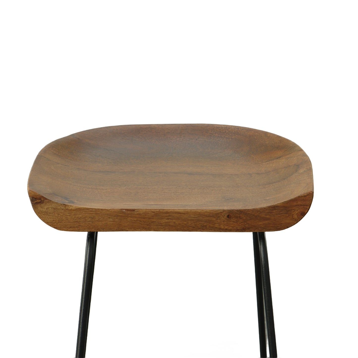 Set of Two Chestnut and Black Solid Wood and Steel Backless Bar Height Bar Chairs By Homeroots | Bar Stools | Modishstore - 4