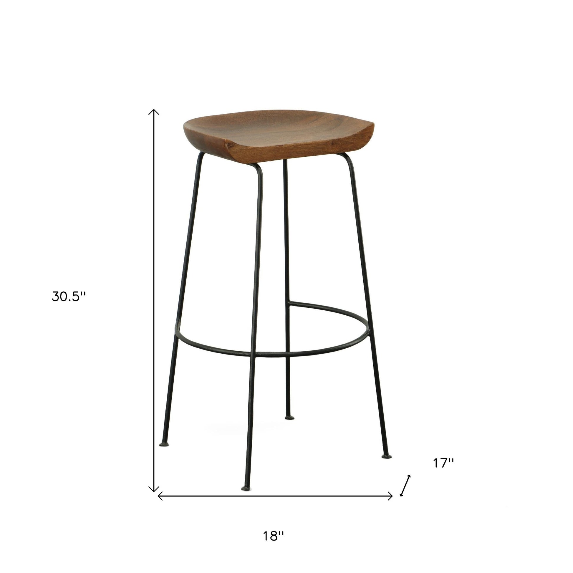 Set of Two Chestnut and Black Solid Wood and Steel Backless Bar Height Bar Chairs By Homeroots | Bar Stools | Modishstore - 5