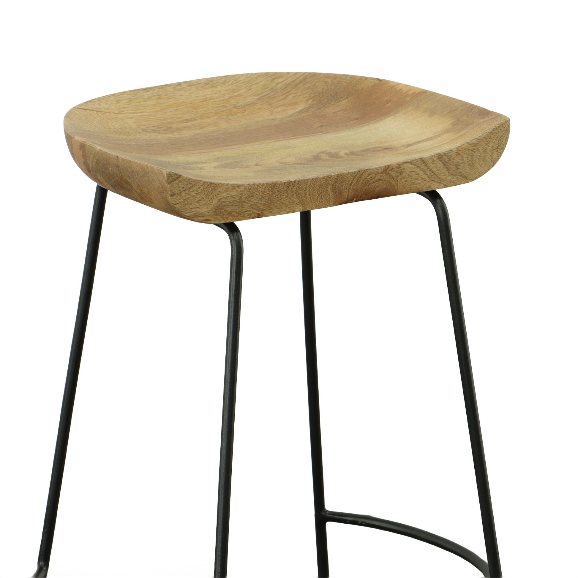 Set of Two Natural and Black Solid Wood and Steel Backless Bar Height Bar Chairs By Homeroots | Bar Stools | Modishstore - 4