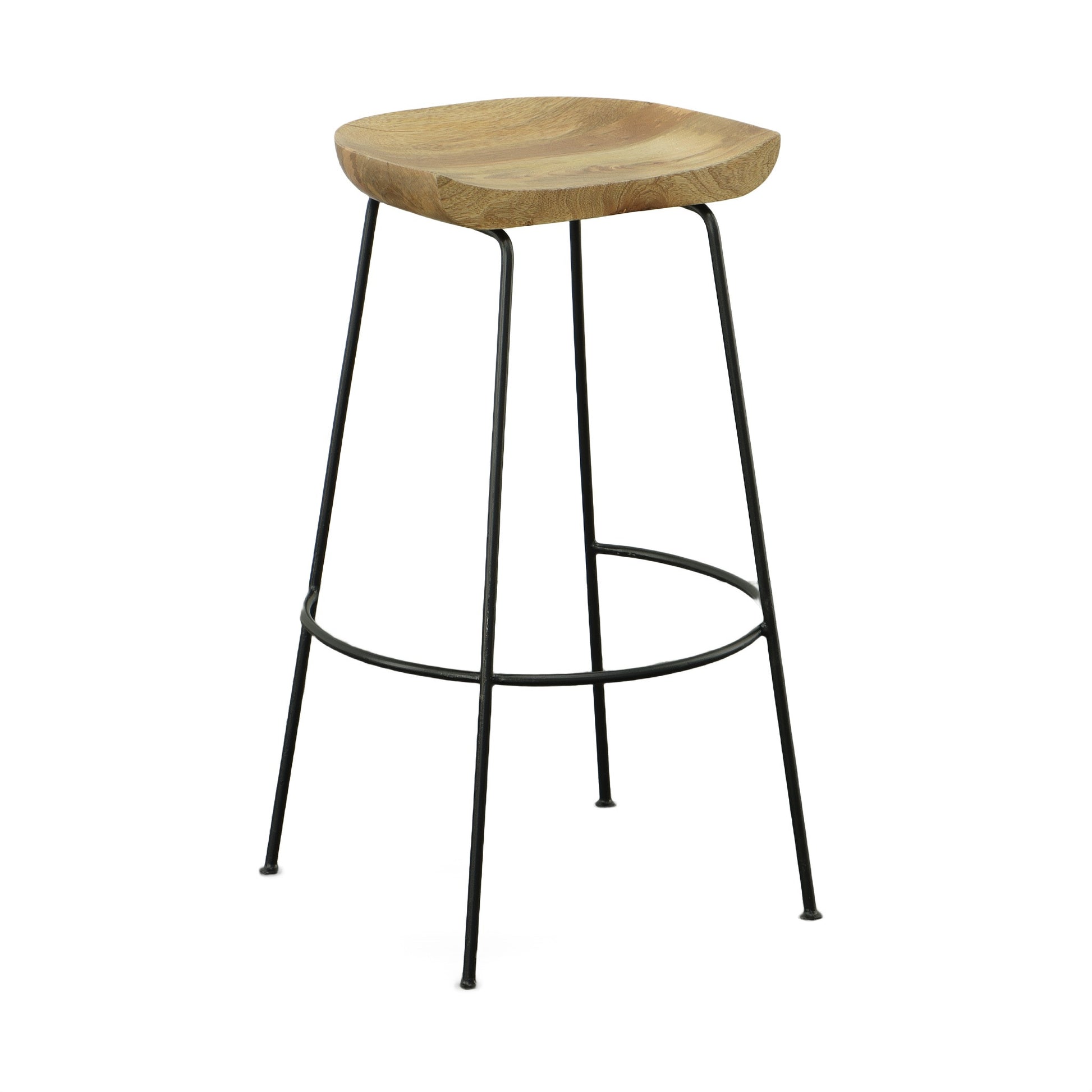 Set of Two Natural and Black Solid Wood and Steel Backless Bar Height Bar Chairs By Homeroots | Bar Stools | Modishstore - 6