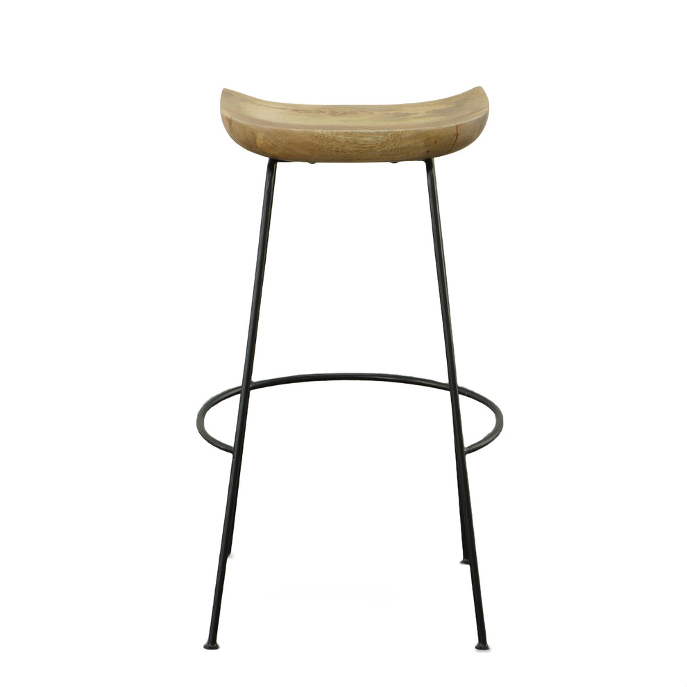 Set of Two Natural and Black Solid Wood and Steel Backless Bar Height Bar Chairs By Homeroots | Bar Stools | Modishstore - 2