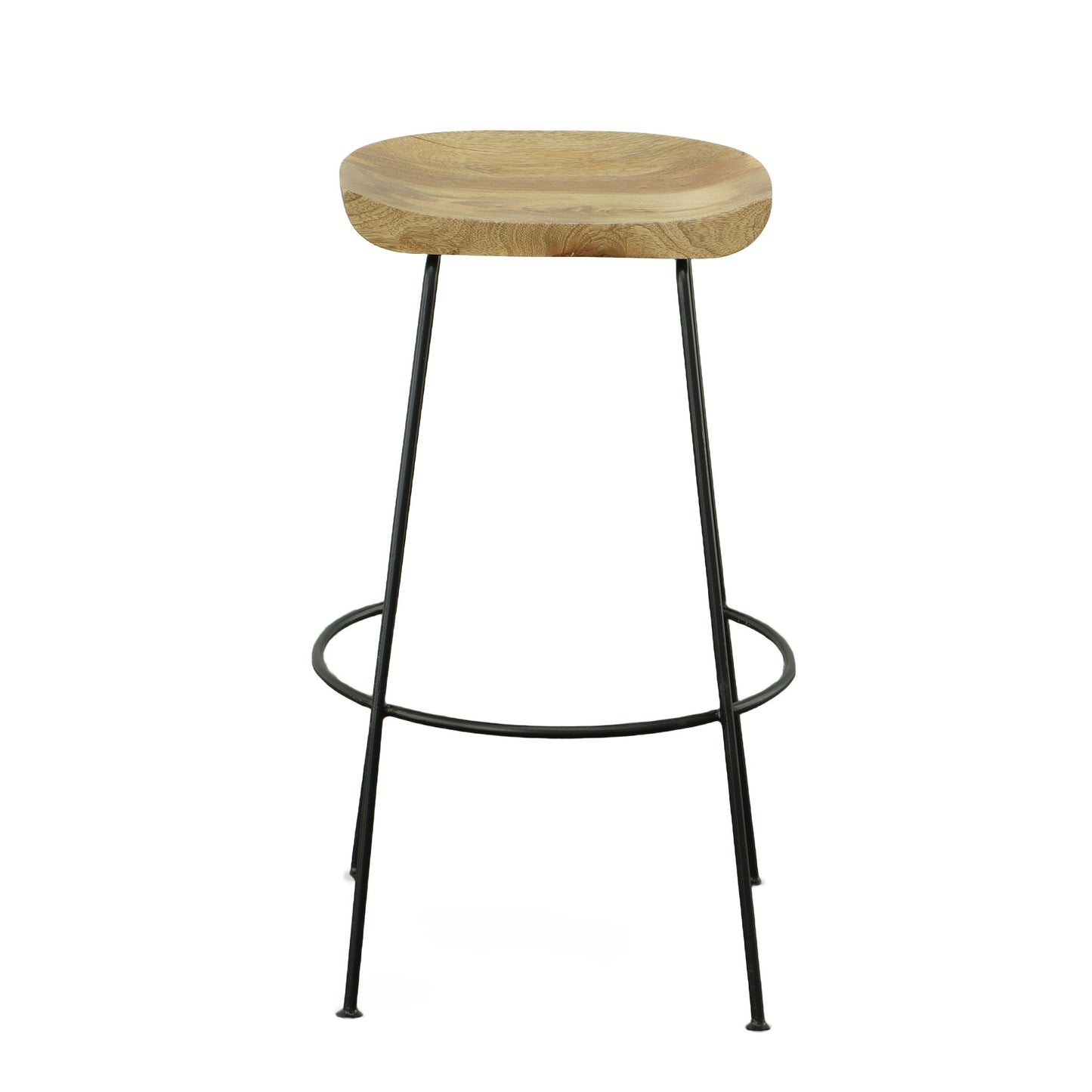 Set of Two Natural and Black Solid Wood and Steel Backless Bar Height Bar Chairs By Homeroots | Bar Stools | Modishstore - 3