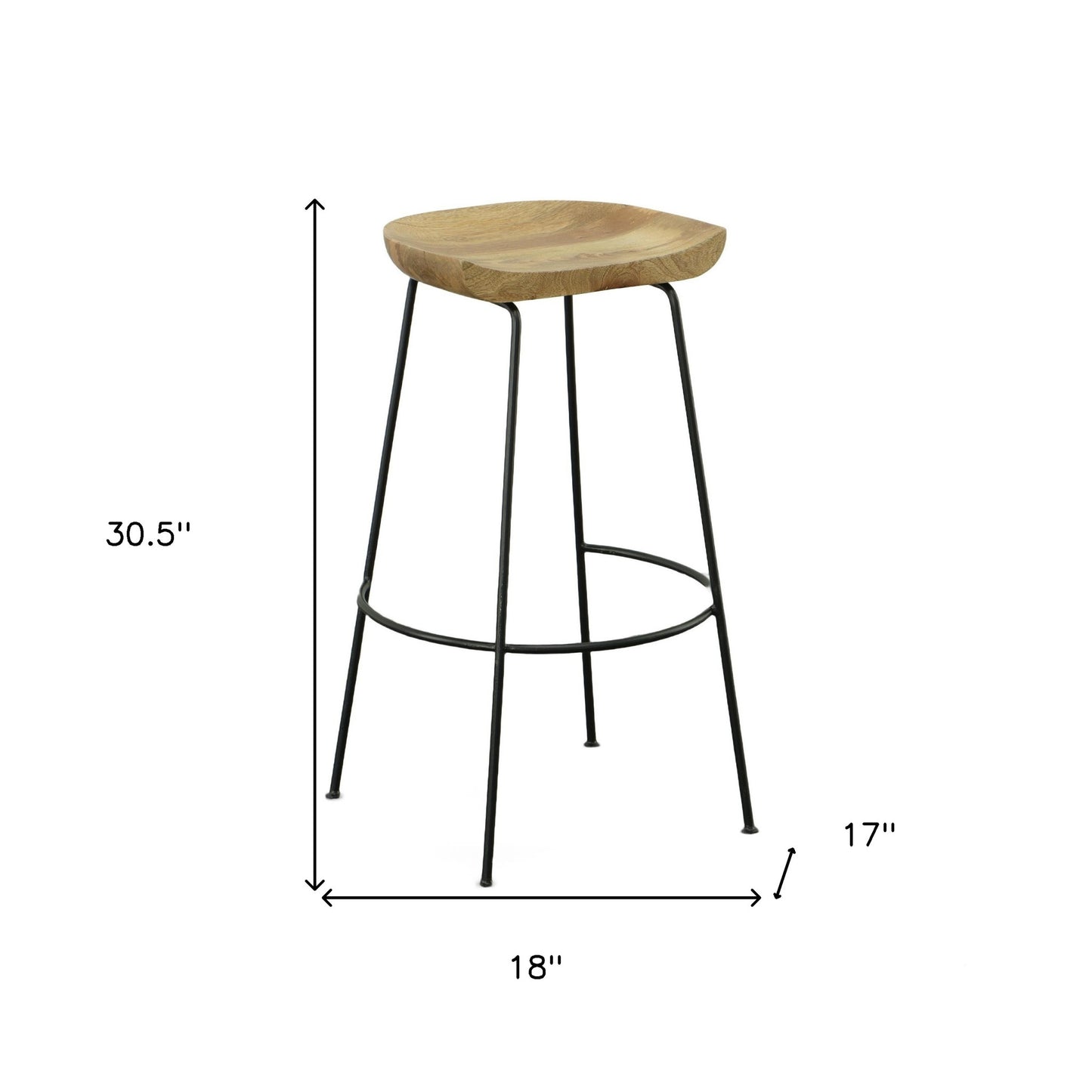 Set of Two Natural and Black Solid Wood and Steel Backless Bar Height Bar Chairs By Homeroots | Bar Stools | Modishstore - 5