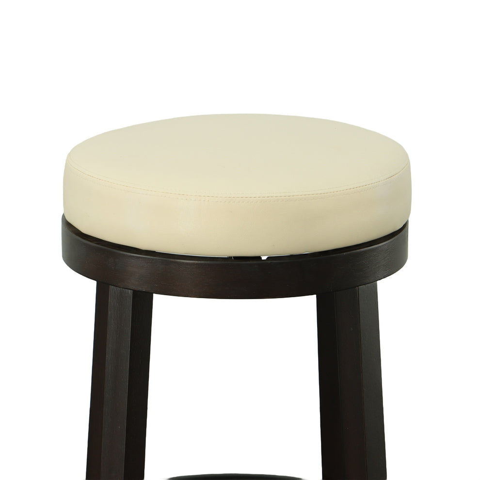Set of Two Cream and Espresso Faux Leather and Solid Wood Backless Counter Height Swivel Bar Chairs By Homeroots | Bar Stools | Modishstore - 4