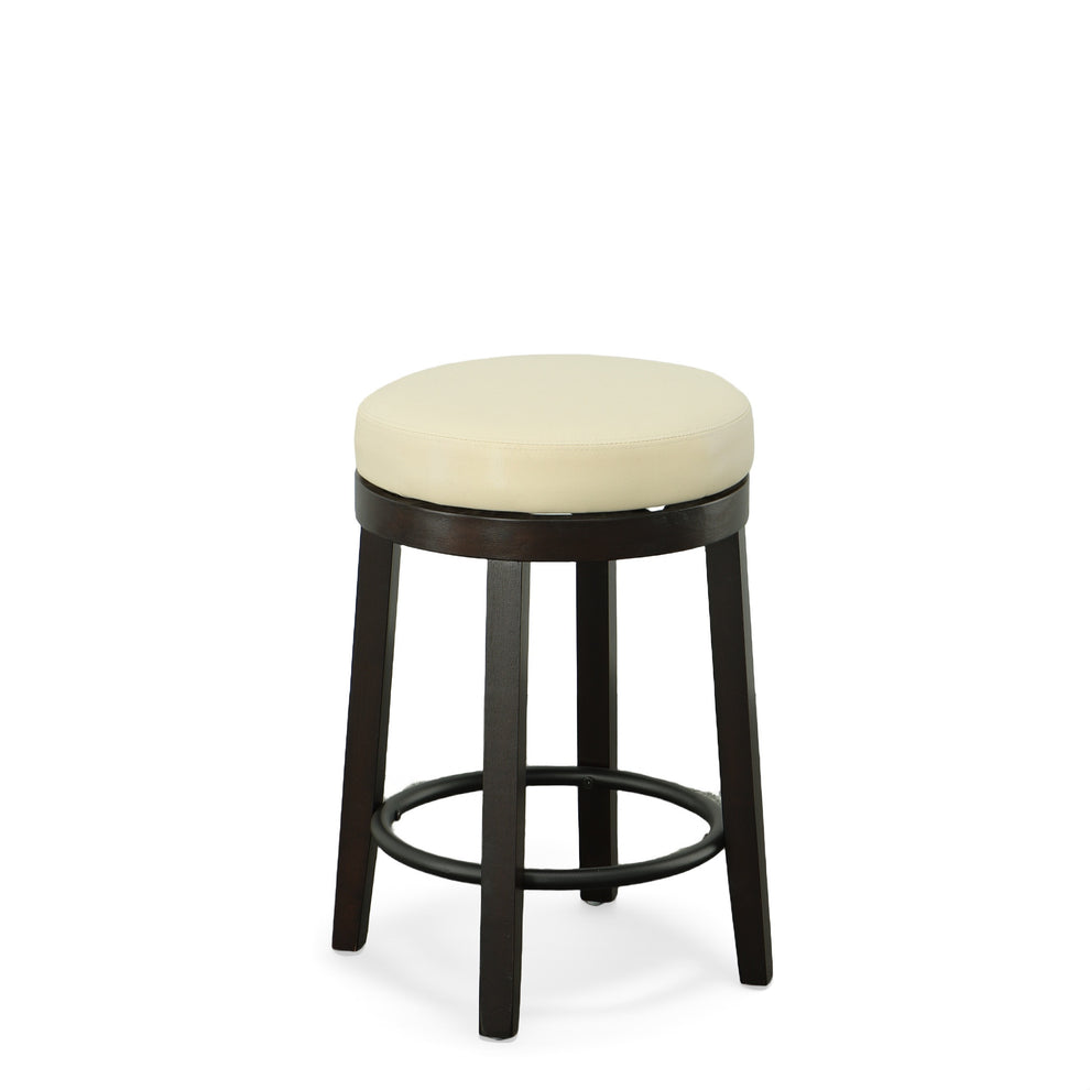 Set of Two Cream and Espresso Faux Leather and Solid Wood Backless Counter Height Swivel Bar Chairs By Homeroots | Bar Stools | Modishstore - 7