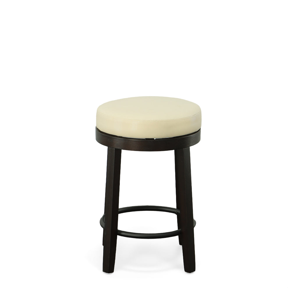 Set of Two Cream and Espresso Faux Leather and Solid Wood Backless Counter Height Swivel Bar Chairs By Homeroots | Bar Stools | Modishstore - 6