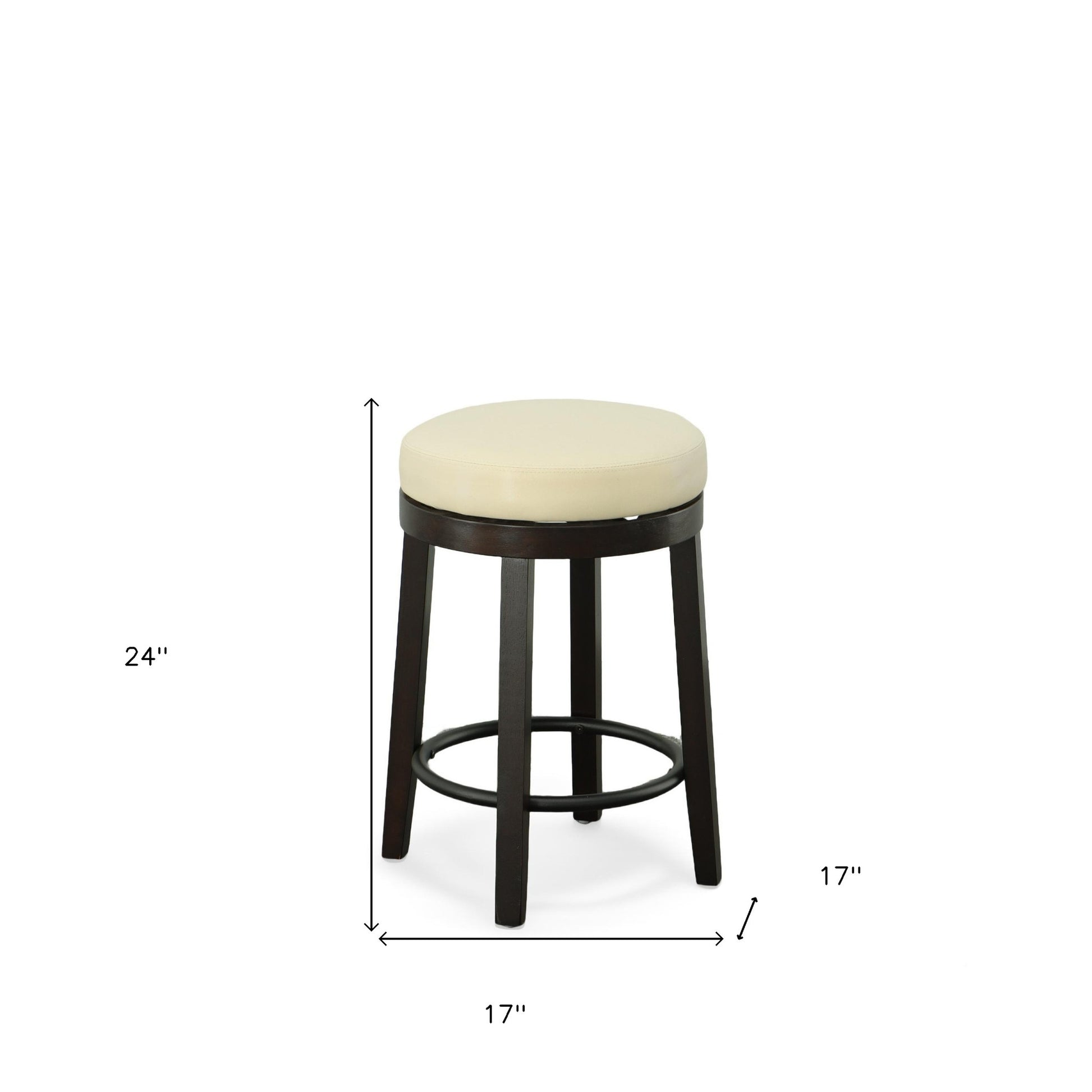 Set of Two Cream and Espresso Faux Leather and Solid Wood Backless Counter Height Swivel Bar Chairs By Homeroots | Bar Stools | Modishstore - 5