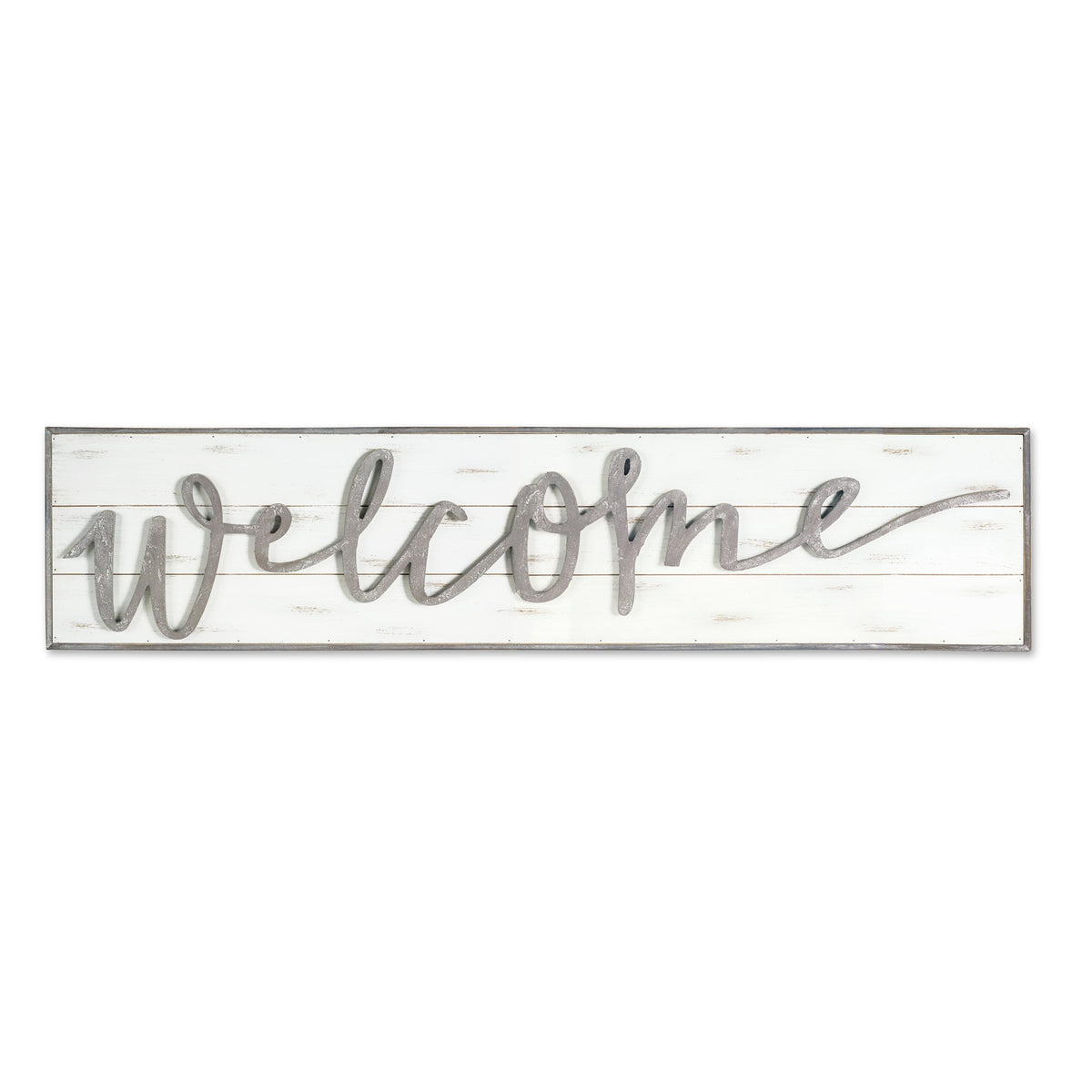 White And Gray Welcome Solid and Manufactured Wood Wall Decor By Homeroots | Wall Decor | Modishstore - 3