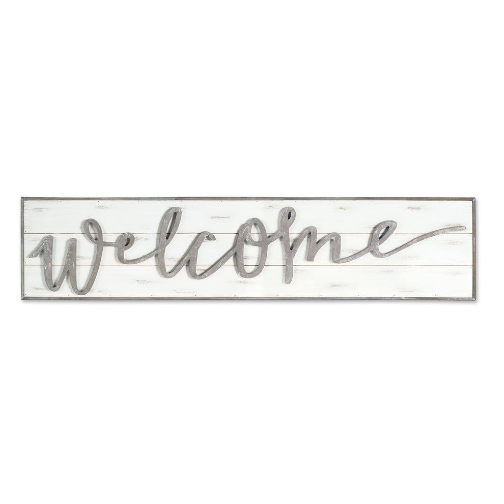 White And Gray Welcome Solid and Manufactured Wood Wall Decor By Homeroots | Wall Decor | Modishstore - 3