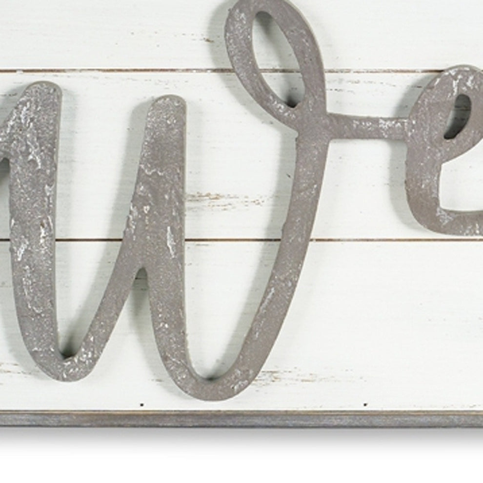 White And Gray Welcome Solid and Manufactured Wood Wall Decor By Homeroots | Wall Decor | Modishstore - 4