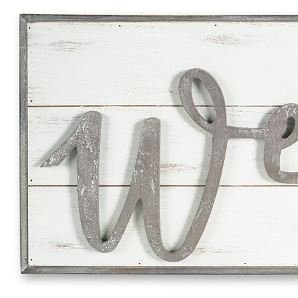 White And Gray Welcome Solid and Manufactured Wood Wall Decor By Homeroots | Wall Decor | Modishstore - 5