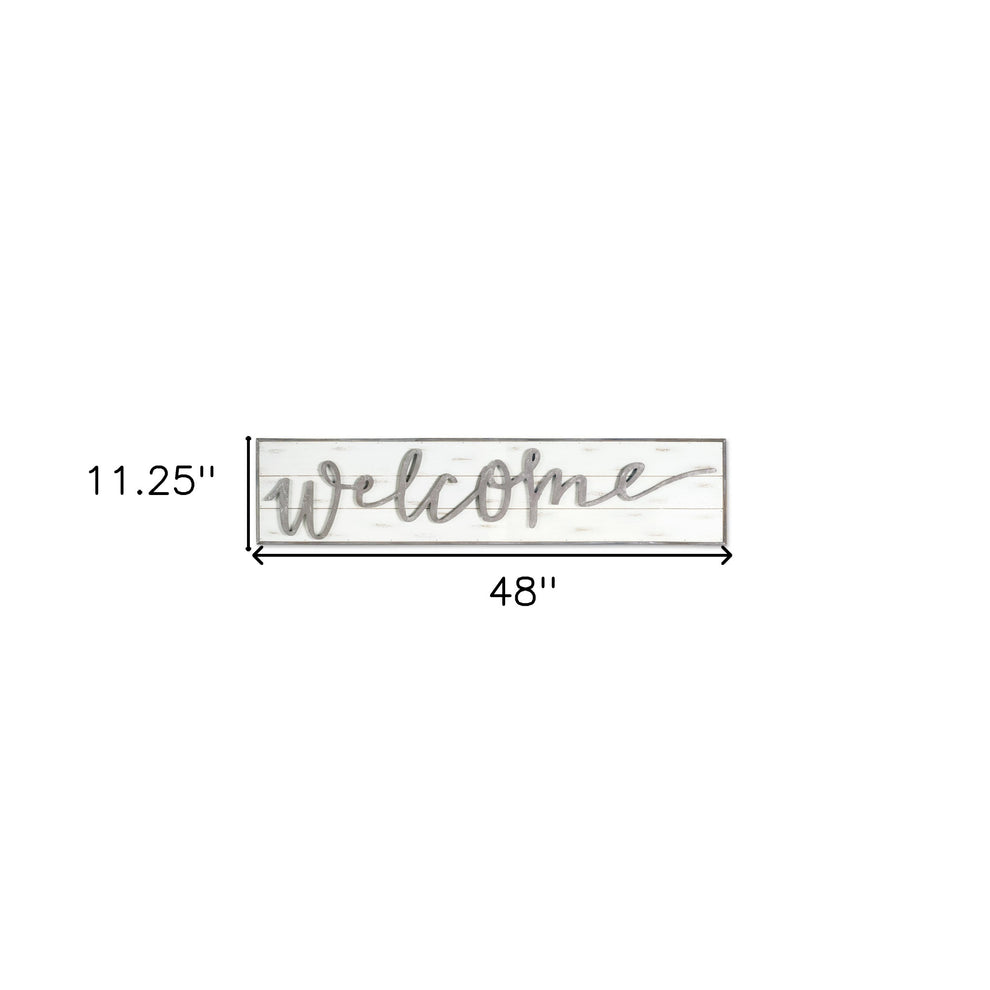 White And Gray Welcome Solid and Manufactured Wood Wall Decor By Homeroots | Wall Decor | Modishstore - 6