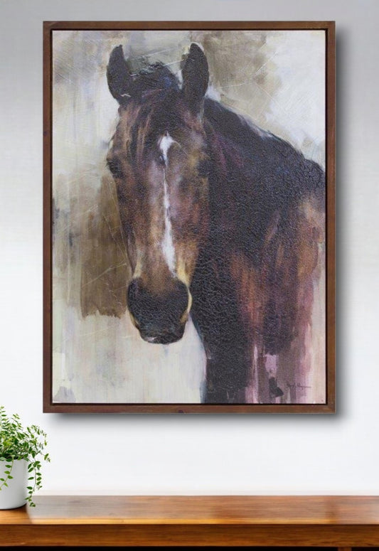 Brown Black And White Horse Wood Framed Art By Homeroots | Wall Decor | Modishstore - 1