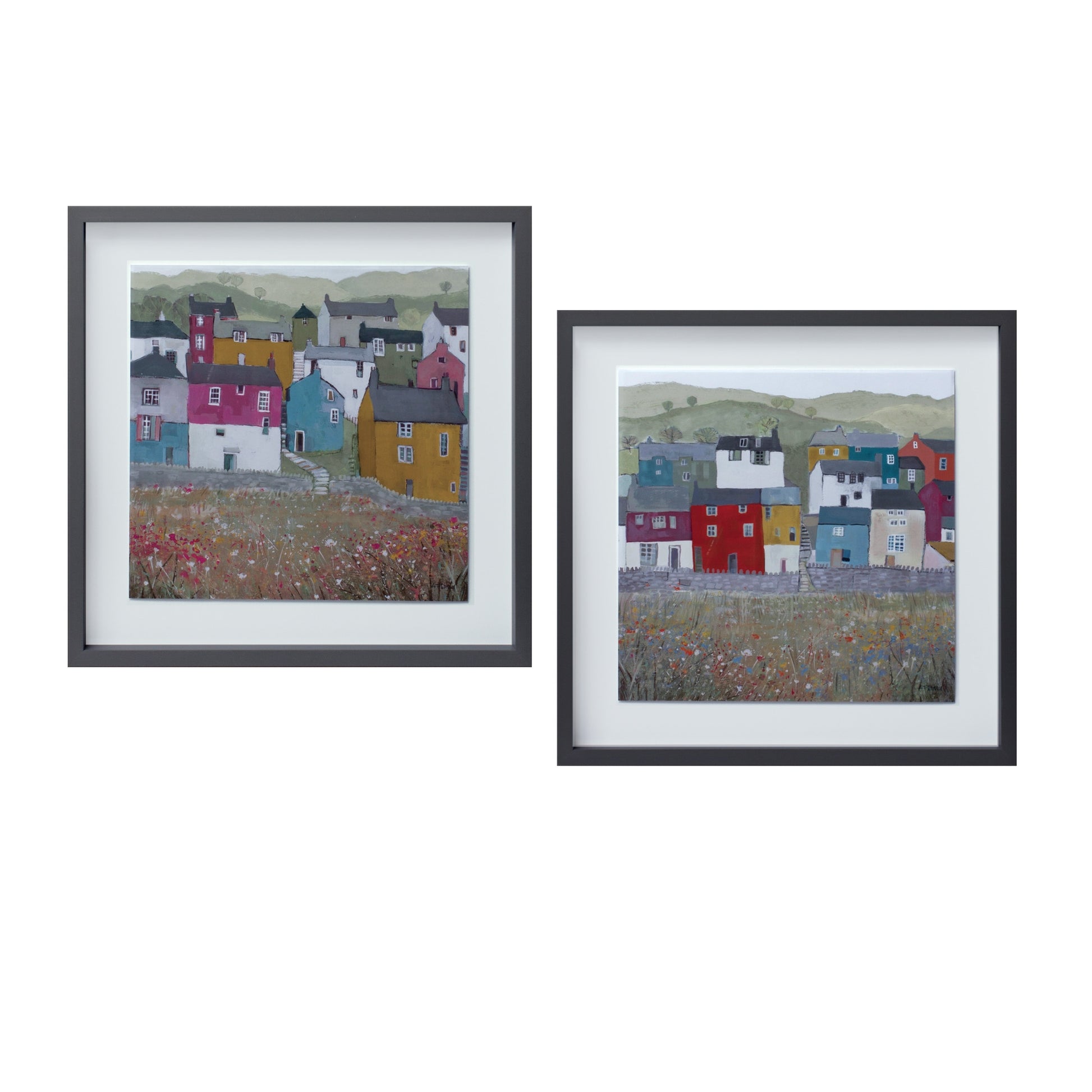 Set of Two Gray Green And Yellow Wood Square Framed Art By Homeroots | Wall Decor | Modishstore - 2