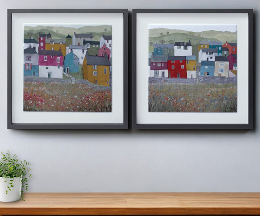 Set of Two Gray Green And Yellow Wood Square Framed Art By Homeroots | Wall Decor | Modishstore - 1