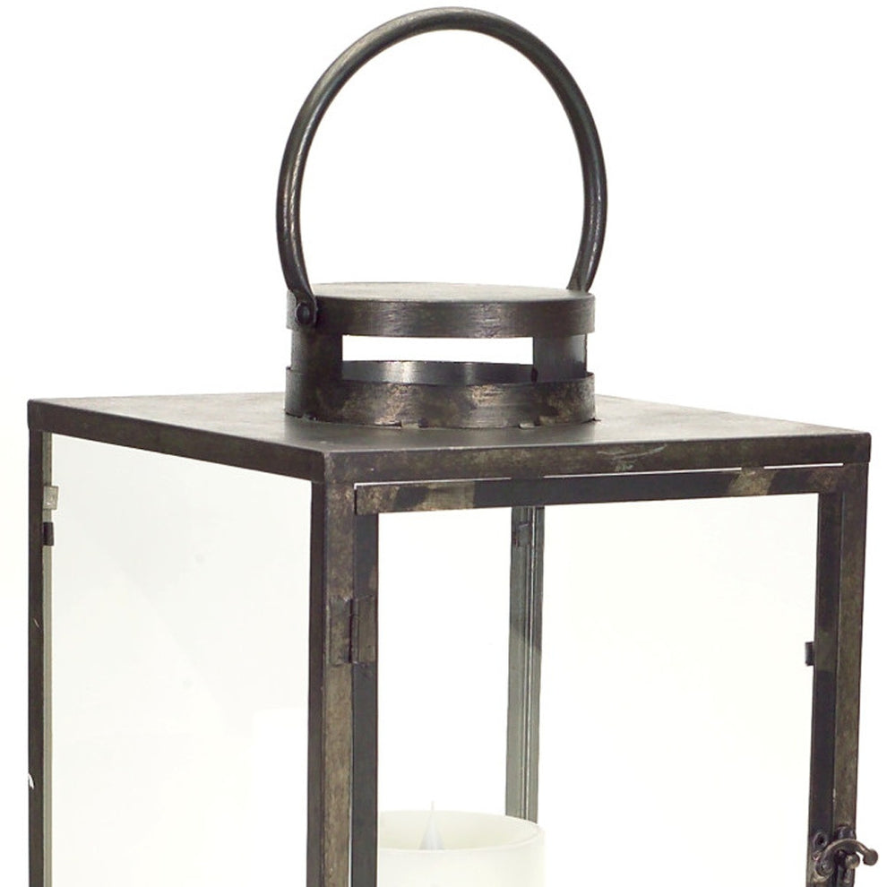 Set of Three Gray and Brown Glass Metal and Wood Geometric Floor Lantern Candle Holders By Homeroots | Candle Holders | Modishstore - 2