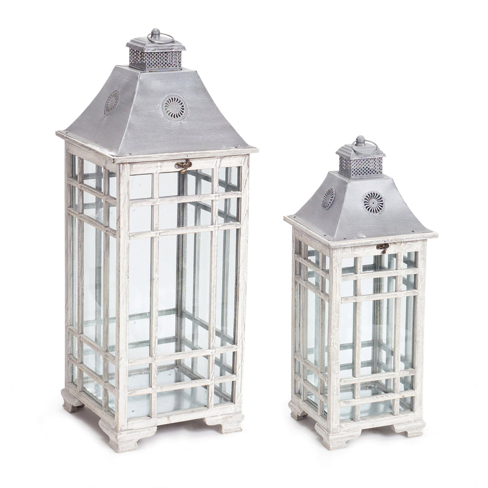 Set of Two White and Silver Metal Geometric Floor Lantern Candle Holders By Homeroots | Candle Holders | Modishstore - 3