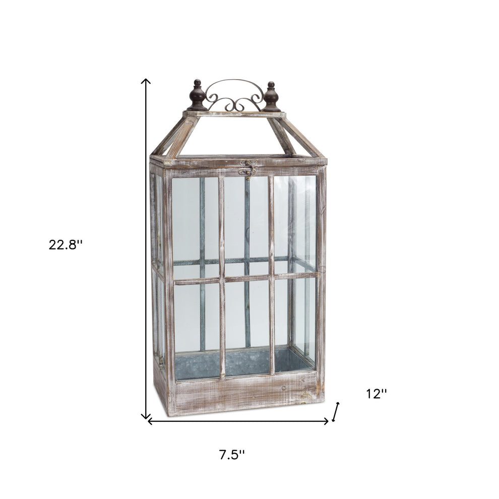 Set of Two White Washed Wood and Glass Floor Lantern Candle Holders By Homeroots | Candle Holders | Modishstore - 5