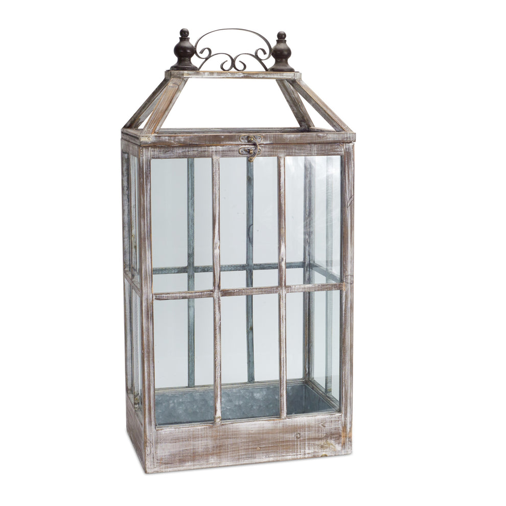 Set of Two White Washed Wood and Glass Floor Lantern Candle Holders By Homeroots | Candle Holders | Modishstore - 7