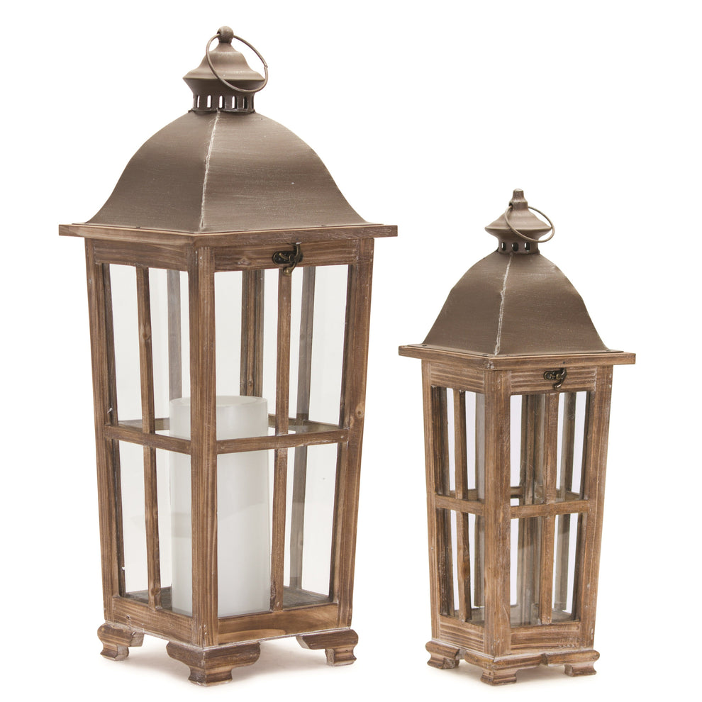 Set of Two Natural Solid Wood Ornate Tabletop Lantern Candle Holders By Homeroots | Candle Holders | Modishstore - 3