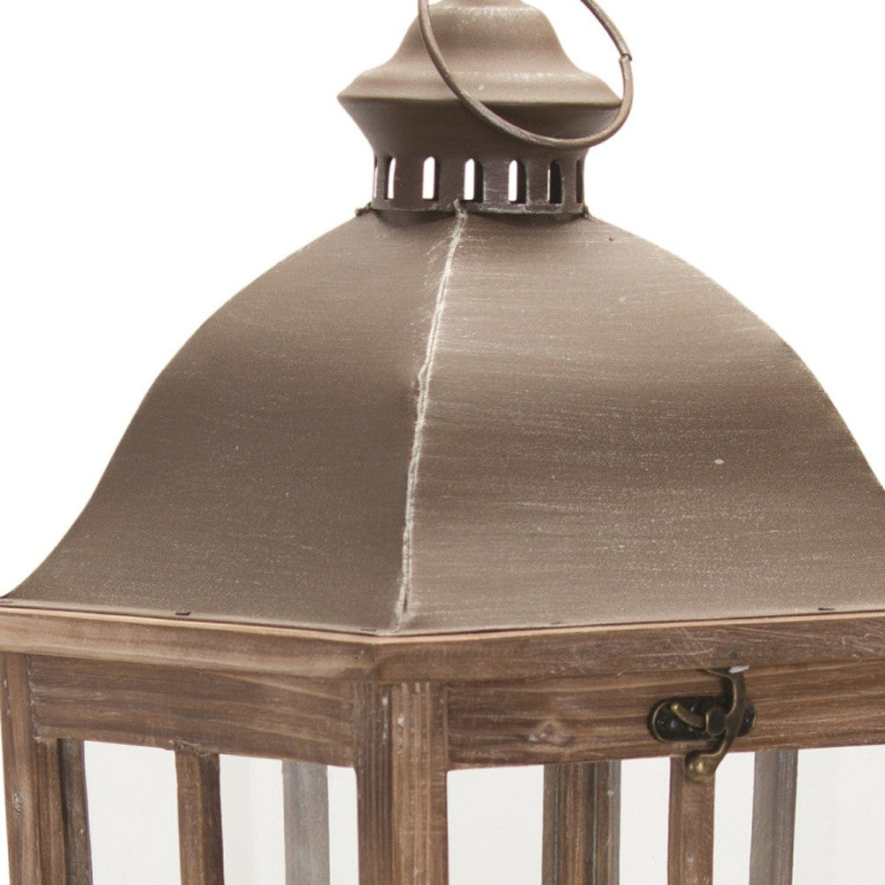 Set of Two Natural Solid Wood Ornate Tabletop Lantern Candle Holders By Homeroots | Candle Holders | Modishstore - 2