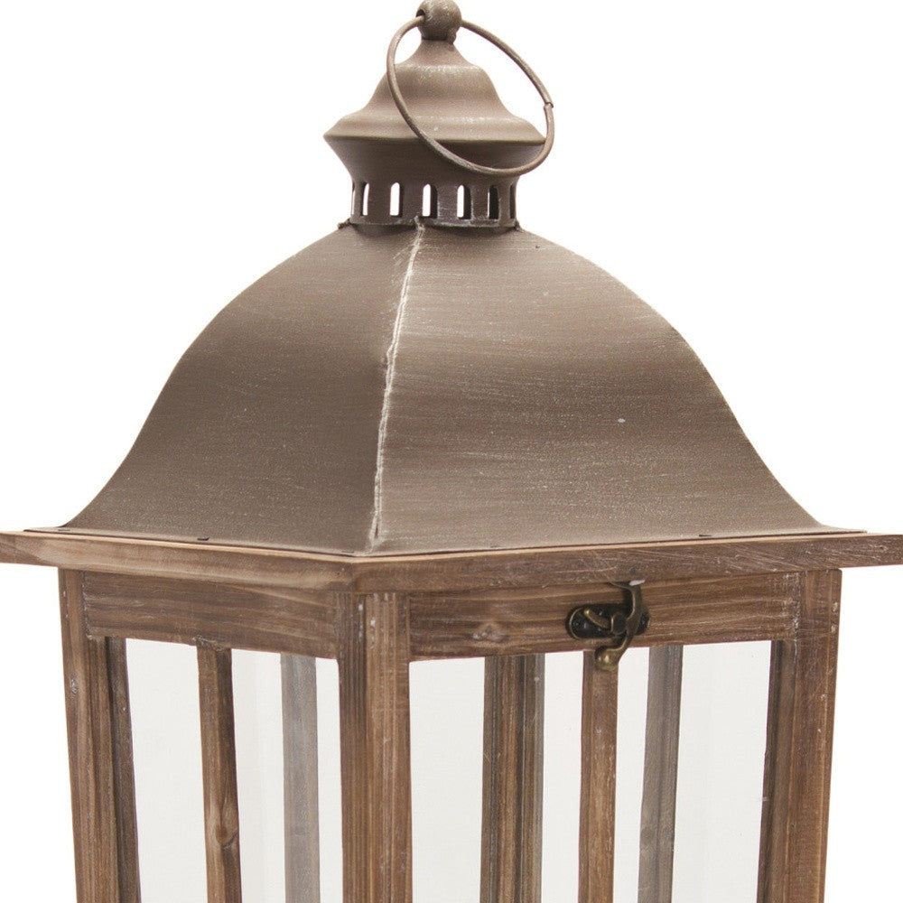 Set of Two Natural Solid Wood Ornate Tabletop Lantern Candle Holders By Homeroots | Candle Holders | Modishstore - 4