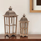 Set of Two Natural Solid Wood Ornate Tabletop Lantern Candle Holders By Homeroots | Candle Holders | Modishstore - 1