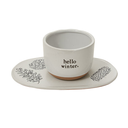 Hello Winter Pot and Tray Set of 4 By Accent Decor | Planters, Troughs & Cachepots | Modishstore - 6