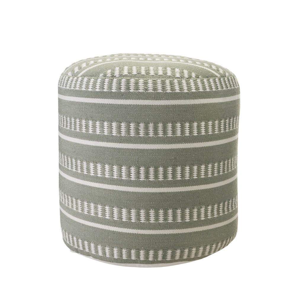 Green Polyester Round Striped Indoor Outdoor Pouf Ottoman By Homeroots | Outdoor Ottomans | Modishstore - 6