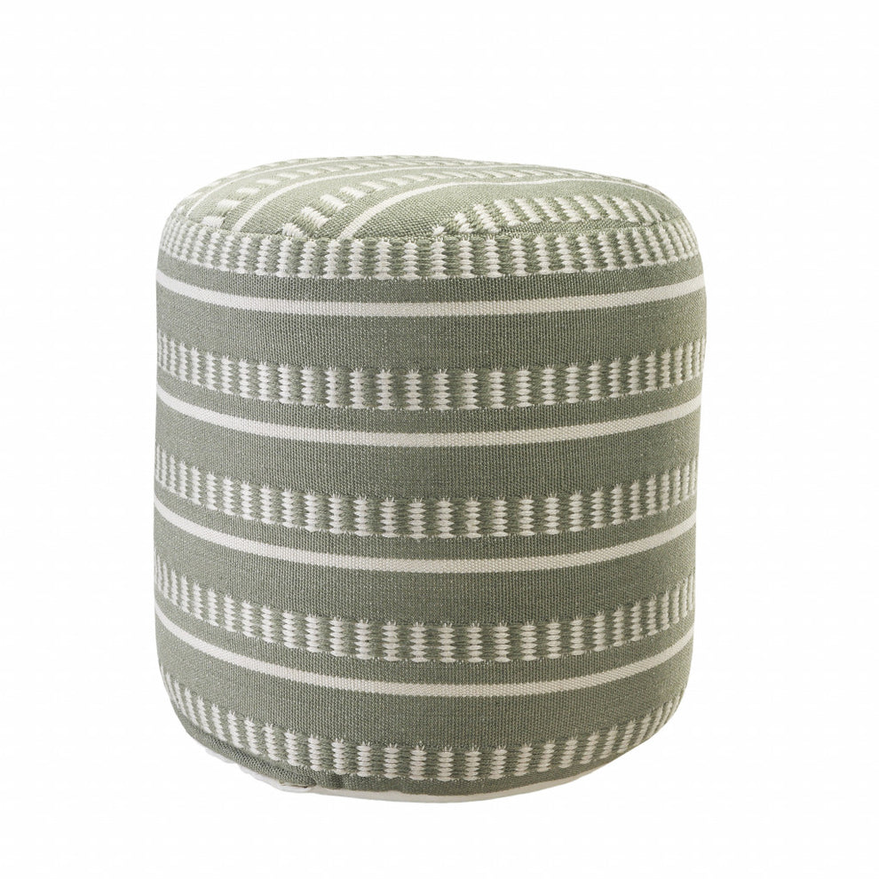 Green Polyester Round Striped Indoor Outdoor Pouf Ottoman By Homeroots | Outdoor Ottomans | Modishstore - 3