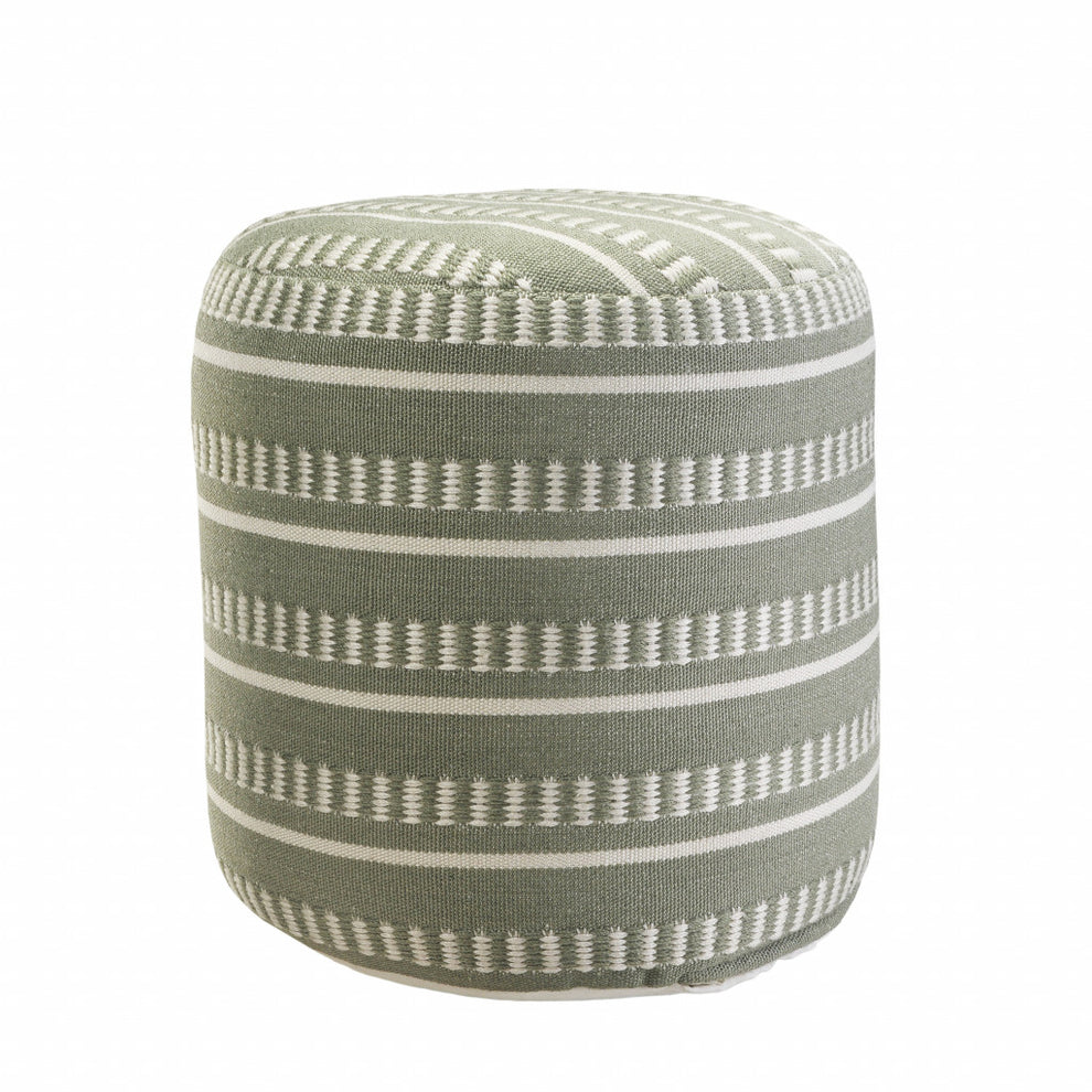 Green Polyester Round Striped Indoor Outdoor Pouf Ottoman By Homeroots | Outdoor Ottomans | Modishstore - 5