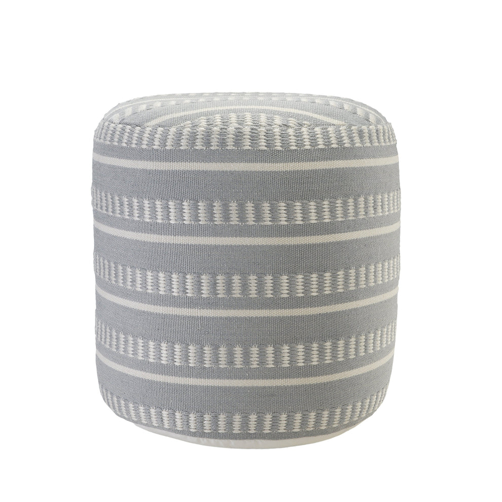 Blue Polyester Round Striped Indoor Outdoor Pouf Ottoman By Homeroots | Outdoor Ottomans | Modishstore - 6