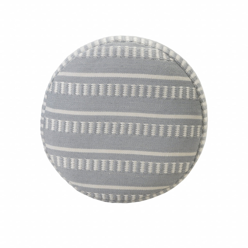 Blue Polyester Round Striped Indoor Outdoor Pouf Ottoman By Homeroots | Outdoor Ottomans | Modishstore - 2